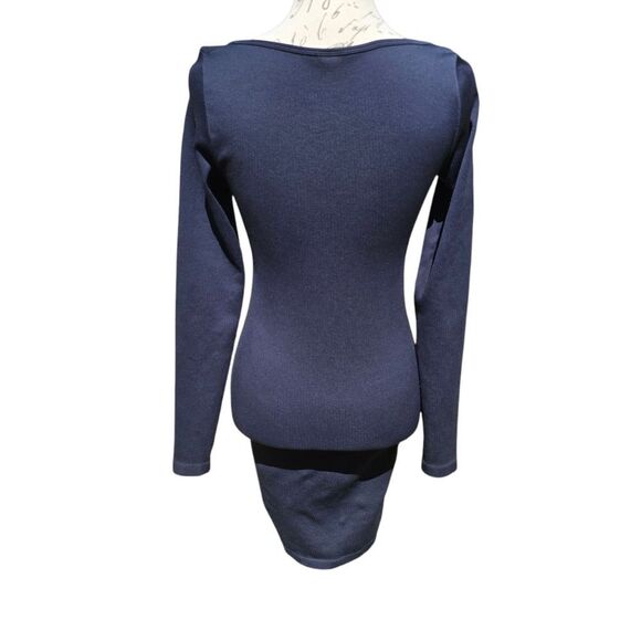 SUNDAY BEST -779 Aritzia Delta Sinch Seamless Long Sleeve Ribbed Dress Navy M - Picture 6 of 9